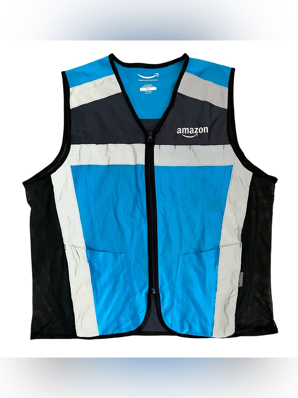 Amazon Blue Reflective High Vis Vest Delivery Employee Uniform Men's M/L